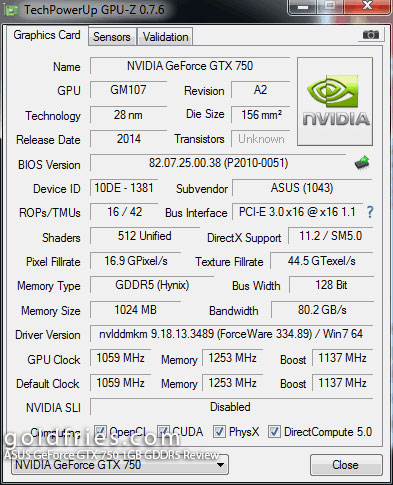 ASUS GeForce GTX 750 1GB GDDR5 Review
