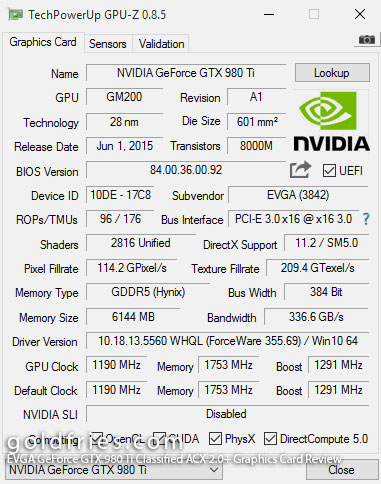 EVGA GeForce GTX 980 Ti Classified ACX 2.0+ Graphics Card Review
