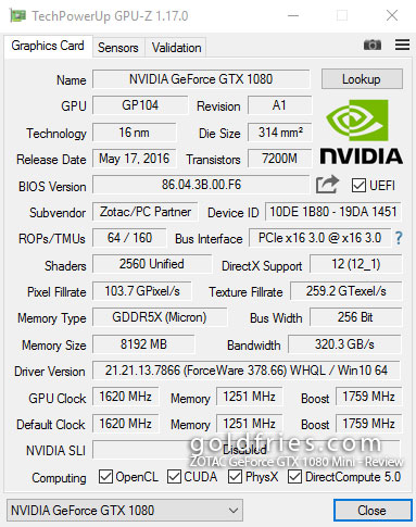 Zotac Geforce Gtx 1080 Mini Review Goldfries